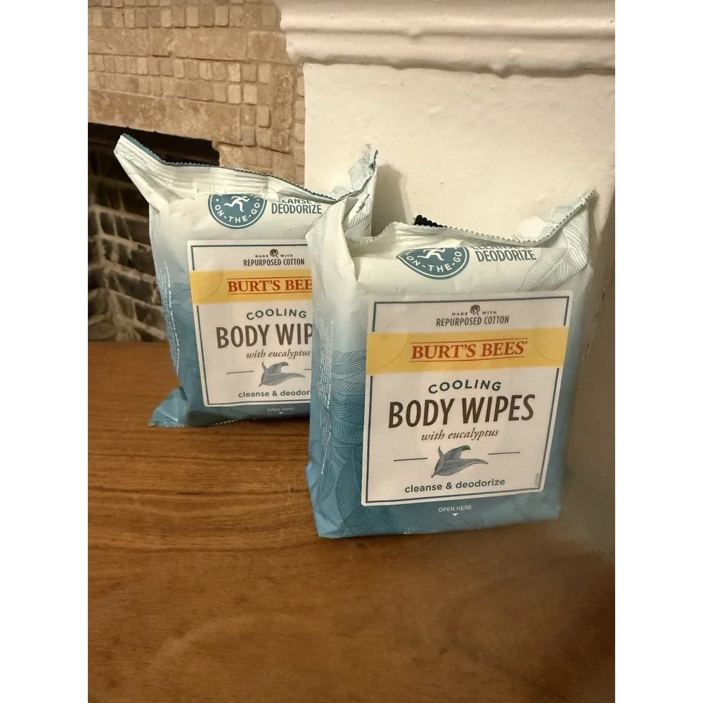 New Burts Bees Cooling‎ Body Wipes Eucalyptus Cleanse Deodorize (2) pks 30 Ct Ea